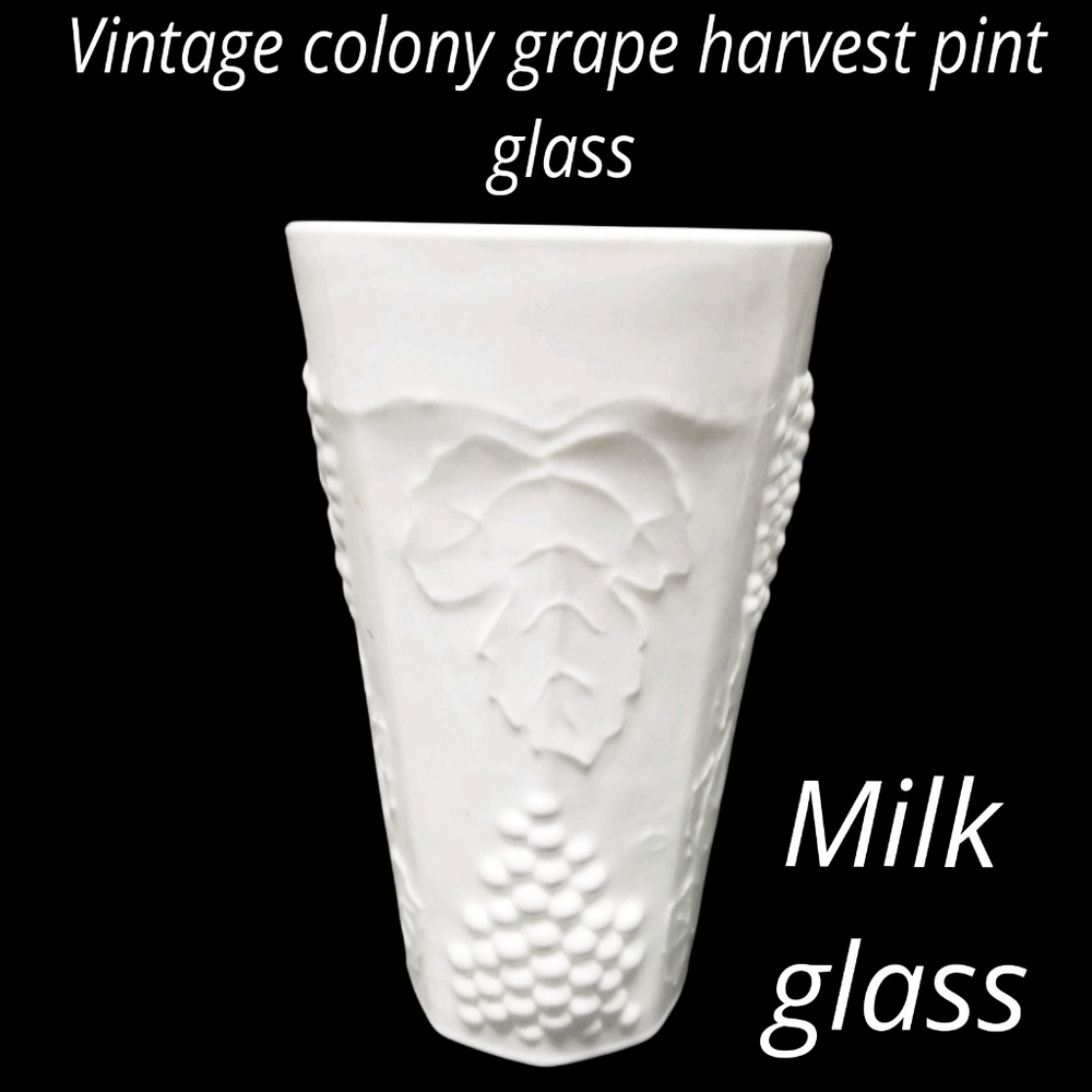 vintage 50s Indiana Glass Colony Harvest Grape Milk Glass Pint Glass
